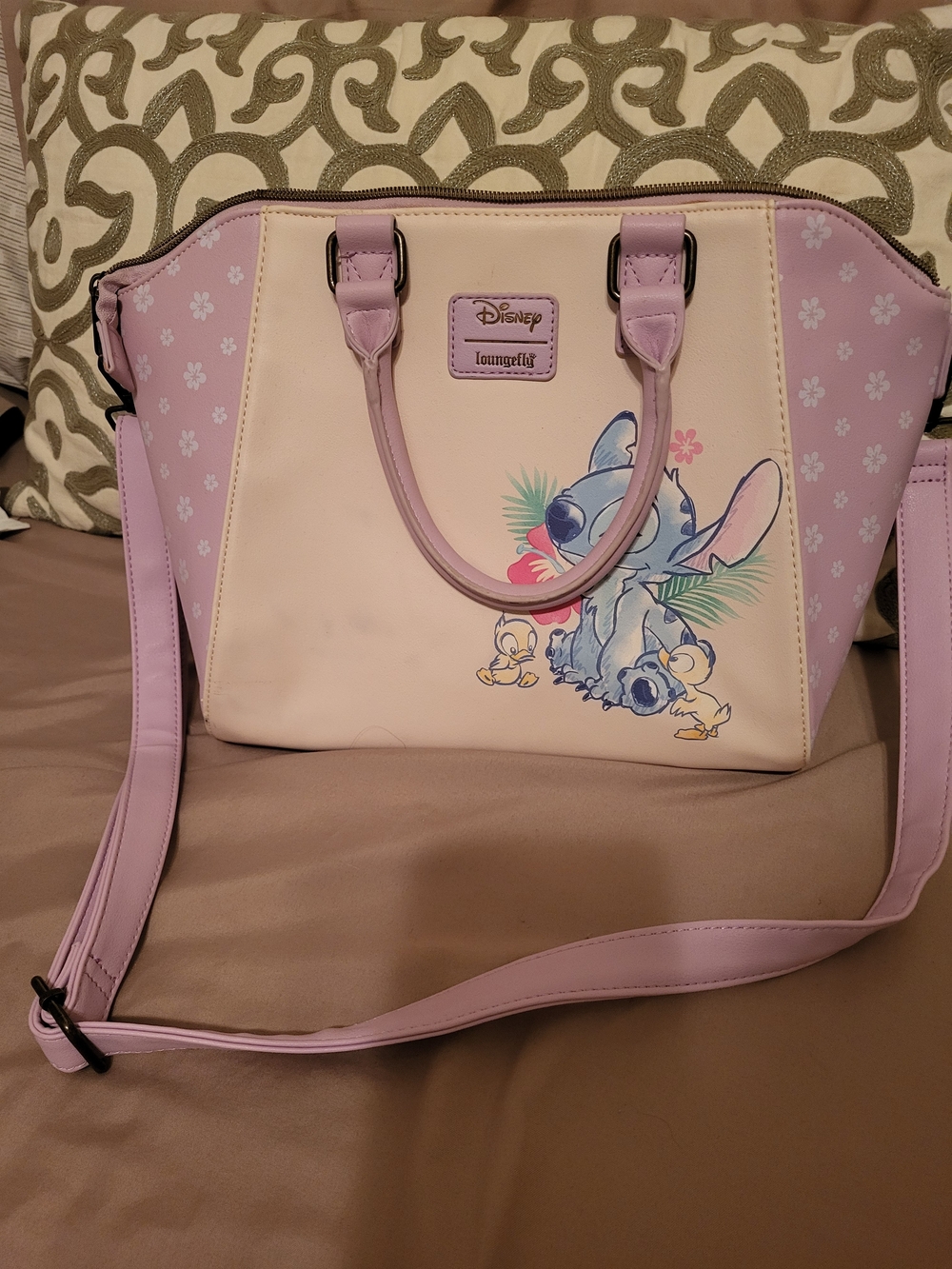 Loungefly Lilac and Cream Stitch Satchel Tote